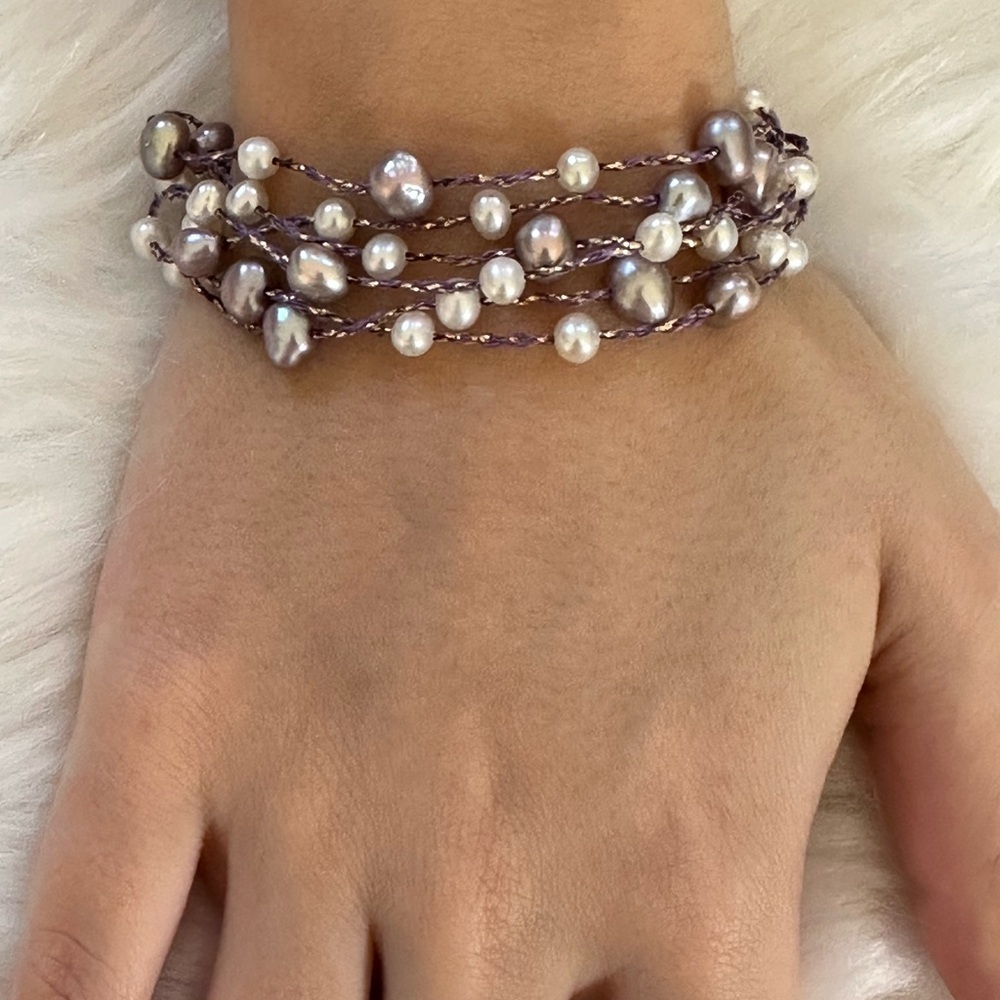 14k freshwater Pearl and Purple Beaded Bracelet